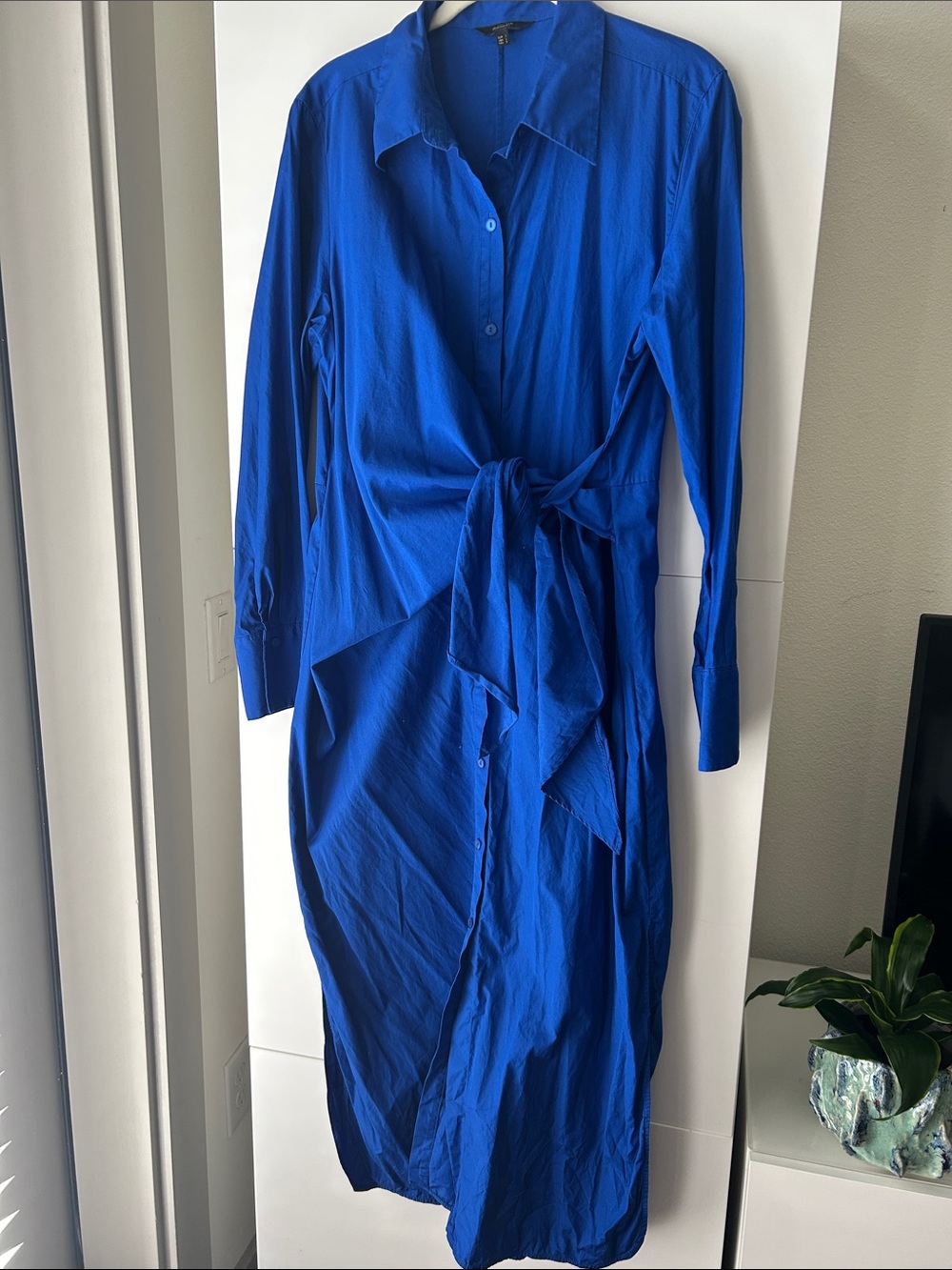 Massimo Dutti Long-Sleeve Tie-Waist Shirt Dress in Cobalt Blue